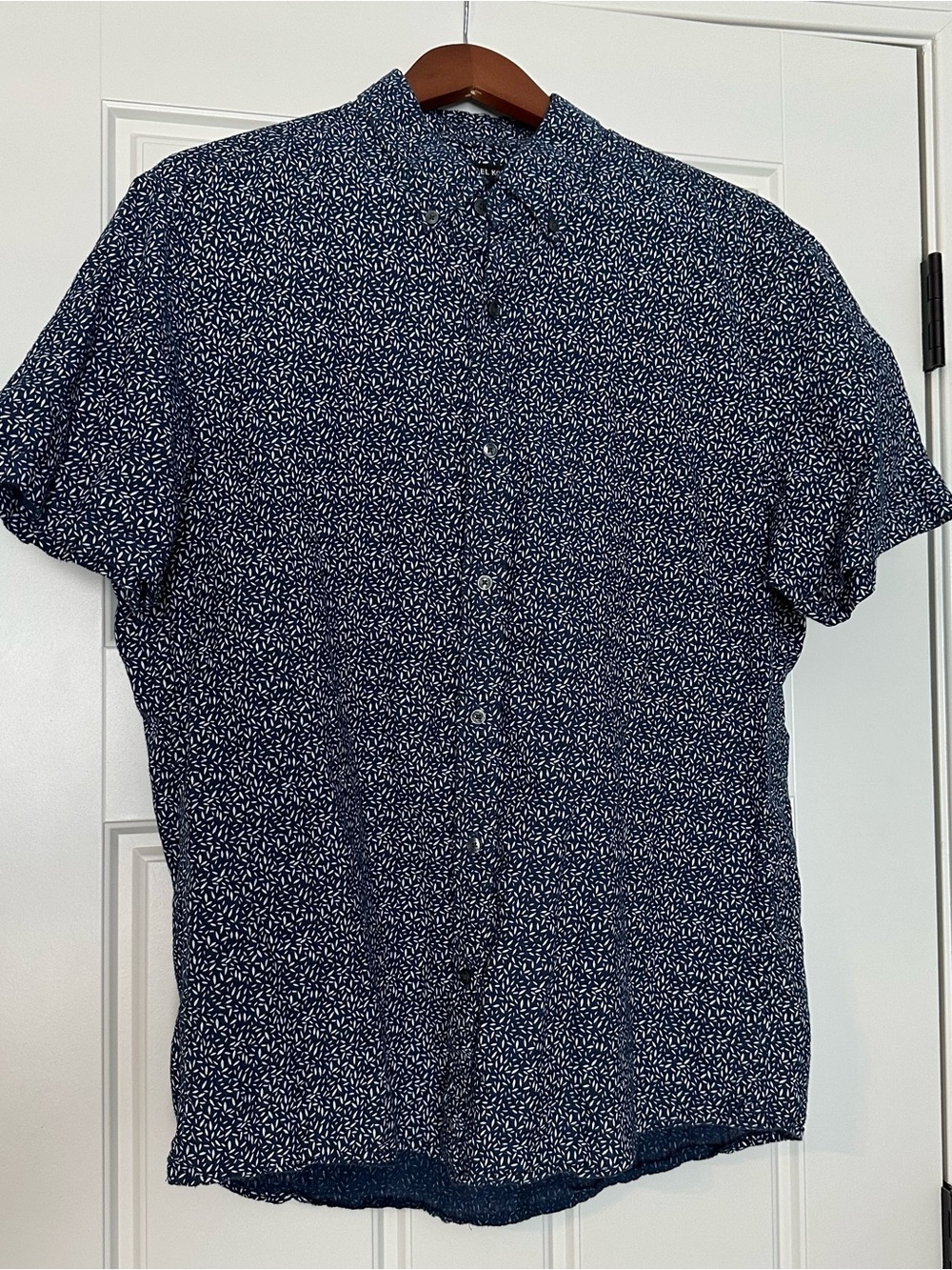 Michael Kors 100% Linen Slim Fit Short Sleeve Button Up Shirt Men’s Large Blue - Picture 1 of 6